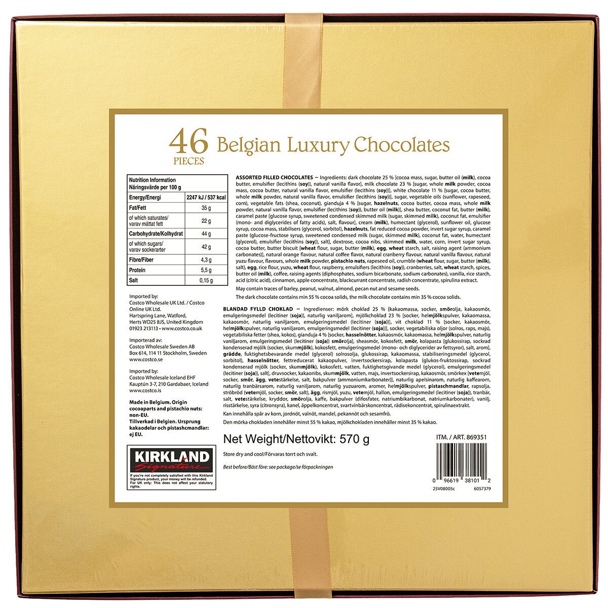 Kirkland Signature Belgian Luxury Chocolates 570g 46 Pieces